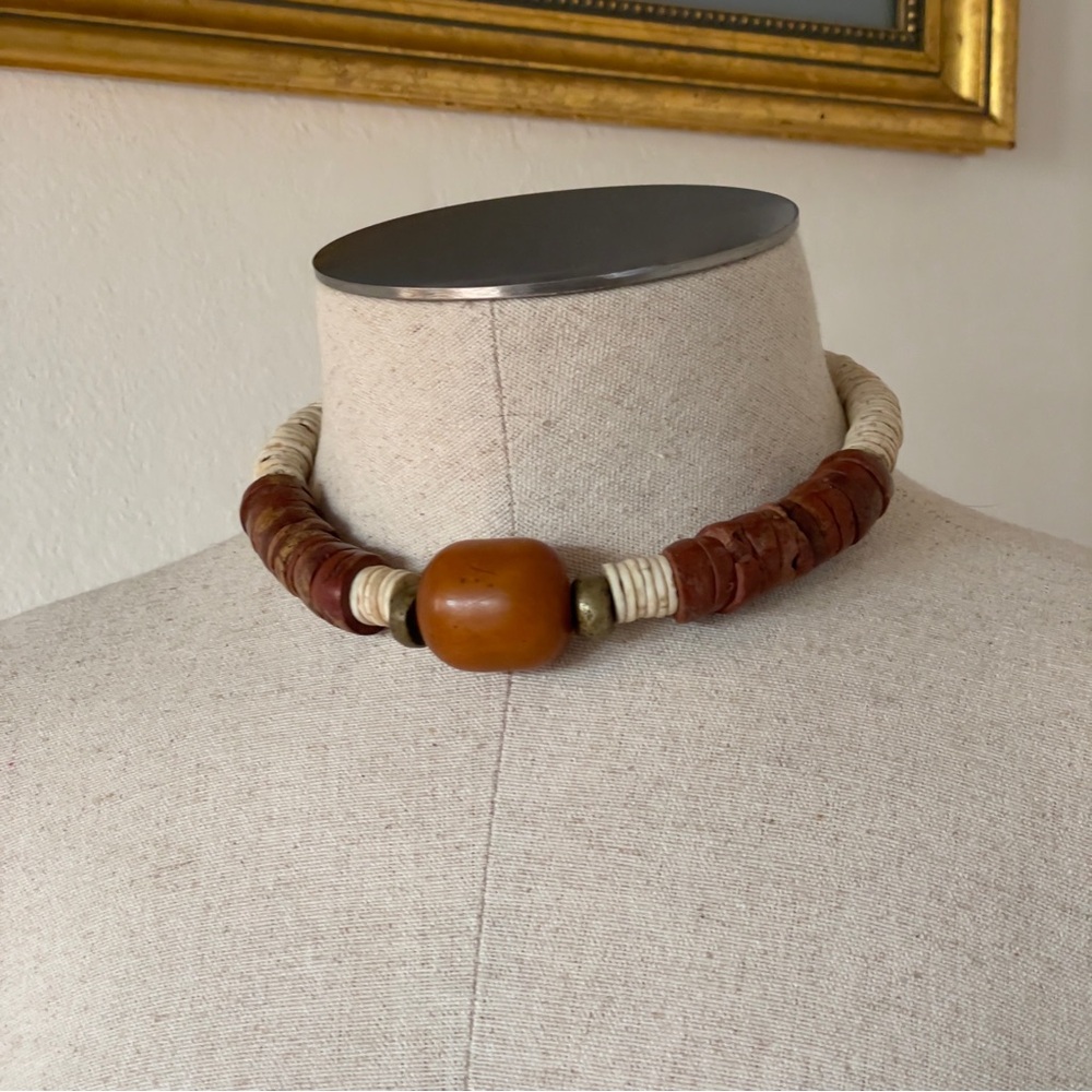 Vintage African Tribal Choker w/ HUGE Phenolic Amber Bead – Maasai Magic! 🔥 - Picture 2 of 11